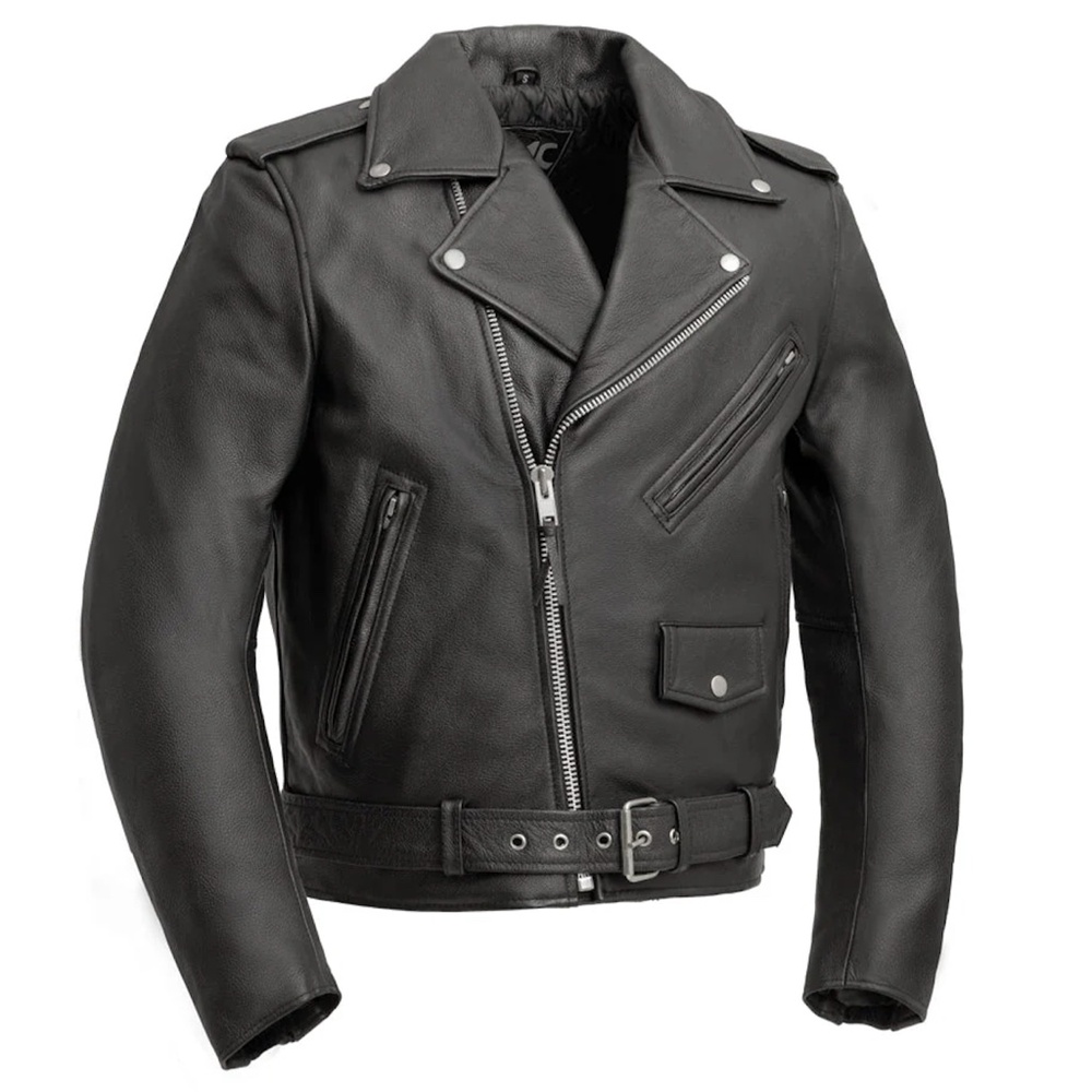 Vintage First Men’s Black Leather Motorcycle Biker Riding Jacket Coat Size 44